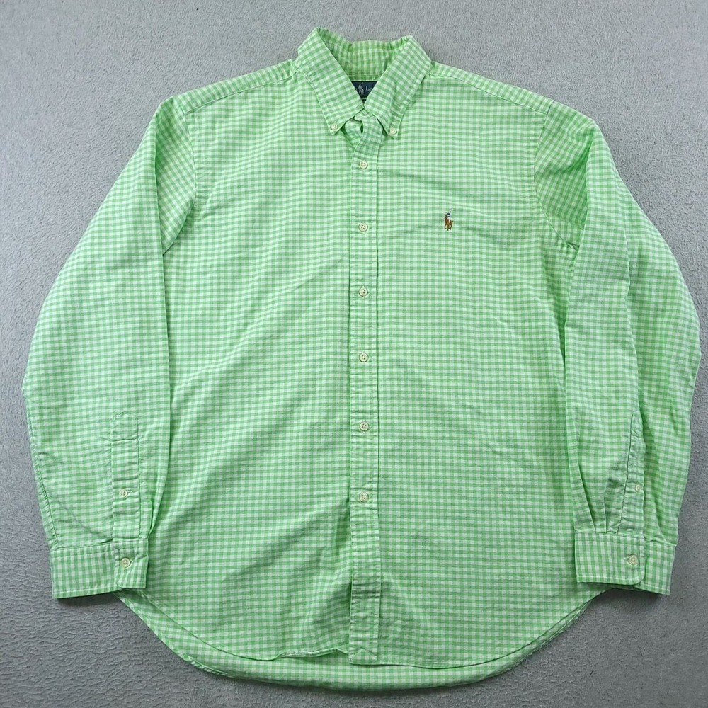 Polo Ralph Lauren Oxford Shirt Mens XL Green Gingham Classic Fit Pony 100 Cotton